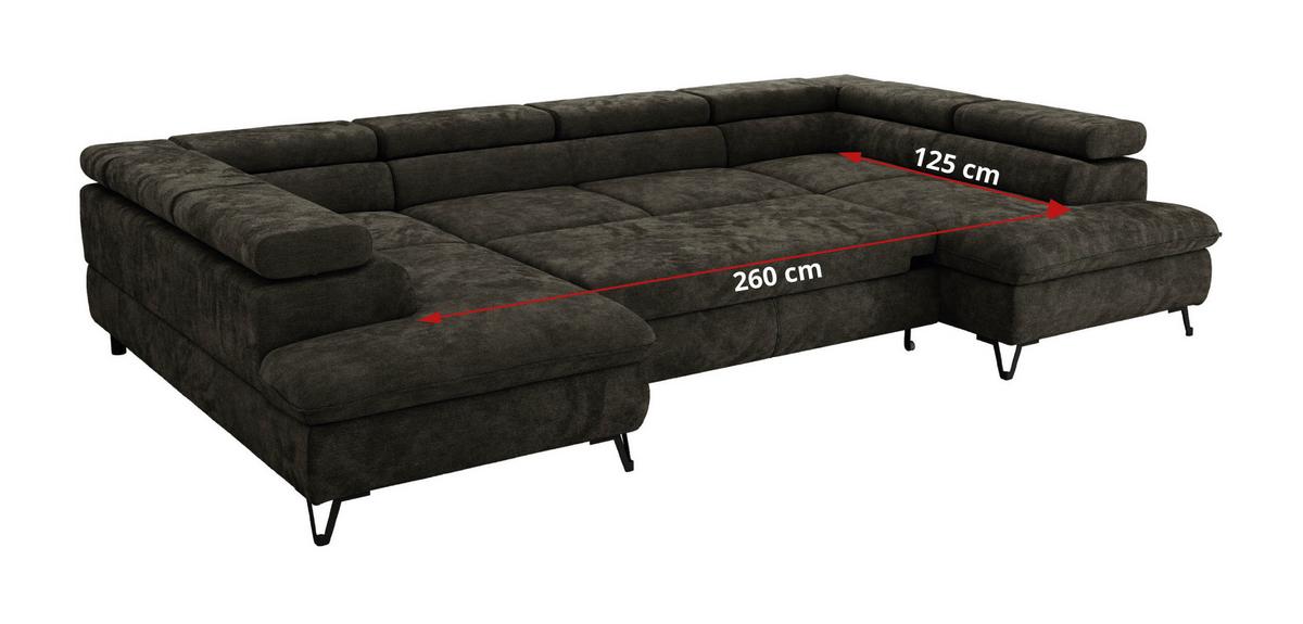 WOHNLANDSCHAFT PABLO U Schenille glatt Dunkelgrau - Dunkelgrau/Schwarz, Textil/Metall (346/76/208cm) - MKS