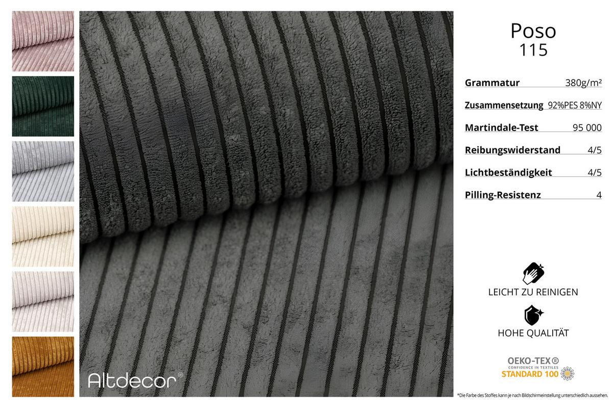 ECKSOFA Ottomane Links OLEA-L2 - 289x176x71 cm Dunkelgrau - Dunkelgrau/Schwarz, Holzwerkstoff/Kunststoff (176/289cm) - ALTDECOR