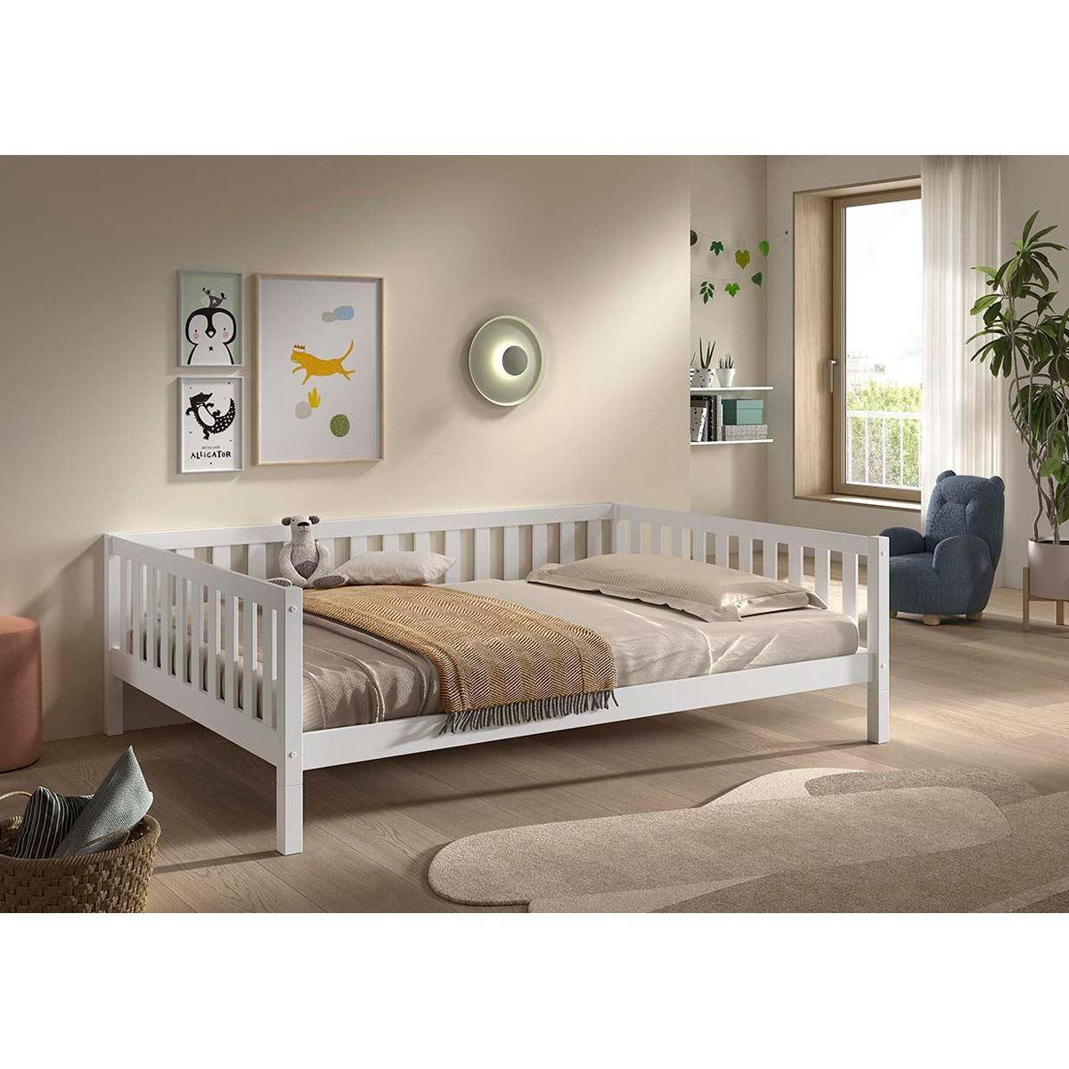 BODENBETT Kapua 140x200 umbaubar zum Tagesbett Kiefer Massivholz Weiß - Weiß, Holz (140/200cm) - 58aufmkessel