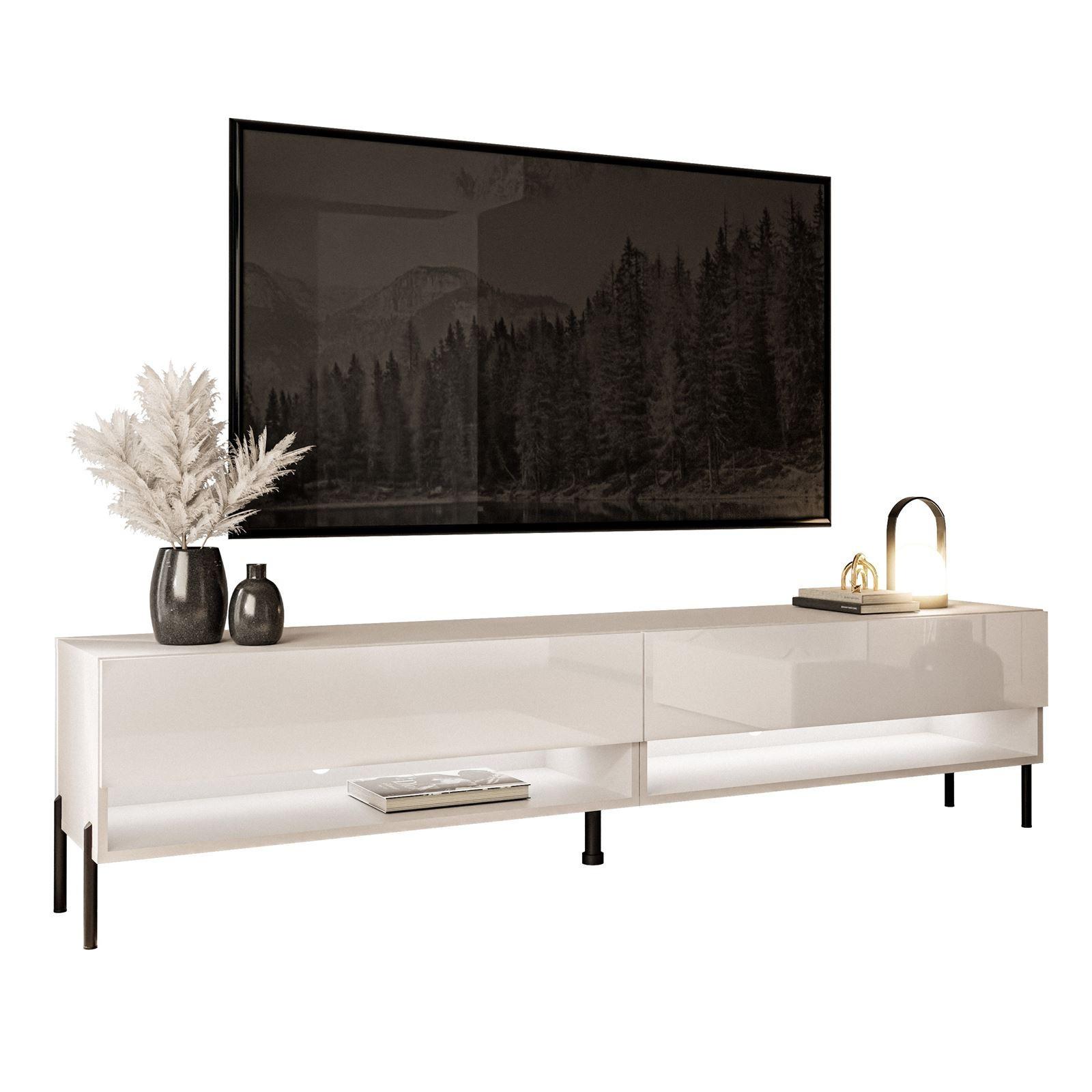 LOWBOARD RTV Schrank CALANTE 180 cm auf geraden schwarzen Beinen - Beige/Schwarz, Holzwerkstoff/Metall (180/44/35cm) - Lookway