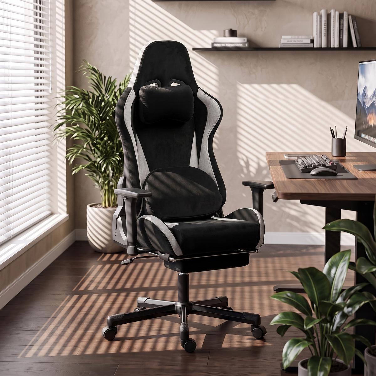 GAMING-STUHL Polyester Schwarz - Schwarz, Kunststoff/Textil (73/137.5/70.5cm) - HOMCOM