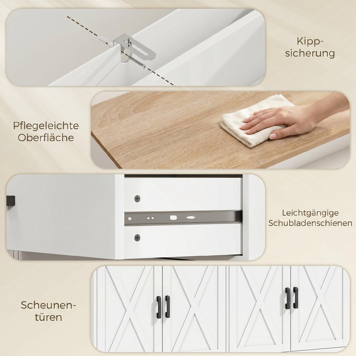 SIDEBOARD Spanplatte Weiß - Silberfarben/Weiß, Holzwerkstoff/Metall (38.5/81/140cm) - HOMCOM