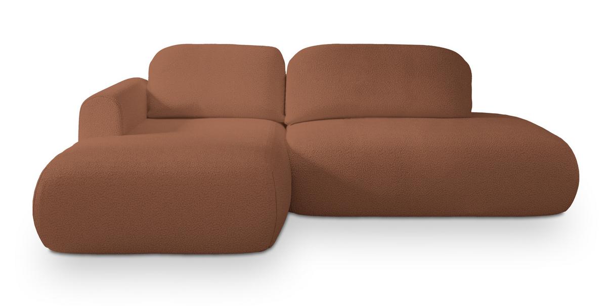 ECKSOFA NUVIRA L-S Kupferfarben Boucle-Stoff mit Schlaffunktion - Kupferfarben, Holz (279/158cm) - MASSENO