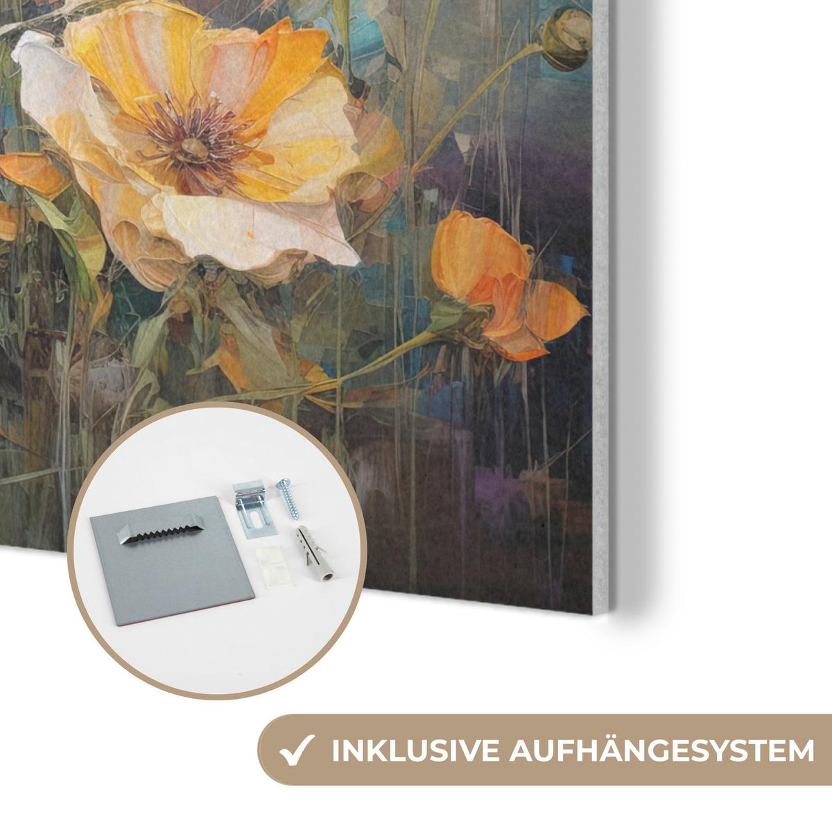 AKUSTIKBILD Blumen - Aquarell - Kunst - Botanisch - Natur Wanddeko 70x50 cm - Orange, Kunststoff (70/50/0.9cm) - MuchoWow
