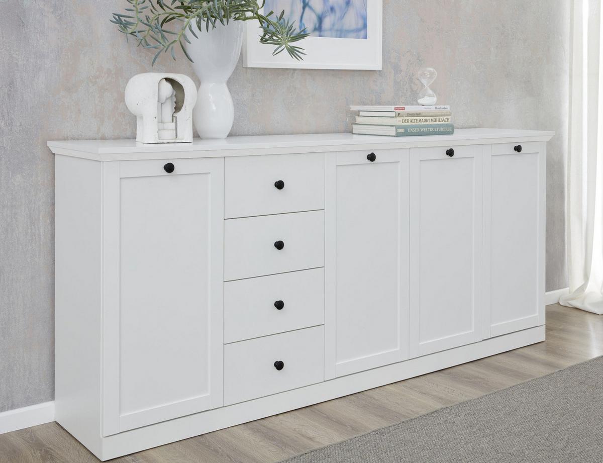 SIDEBOARD weiß, 195 x 88 cm Kommode im Landhausstil - Silberfarben/Weiß, Holzwerkstoff/Metall (195/88/41cm) - Top.Furn