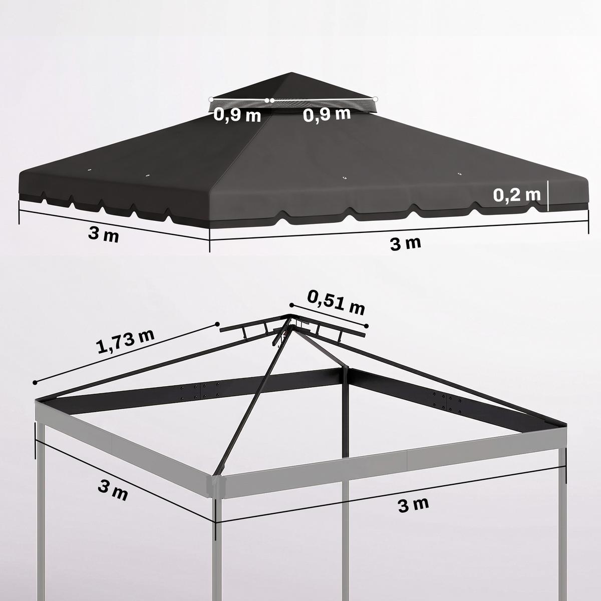 PAVILLON-ERSATZDACH Polyester Hellgrau Dunkelgrau - Dunkelgrau, Textil (300/1/300cm) - Outsunny