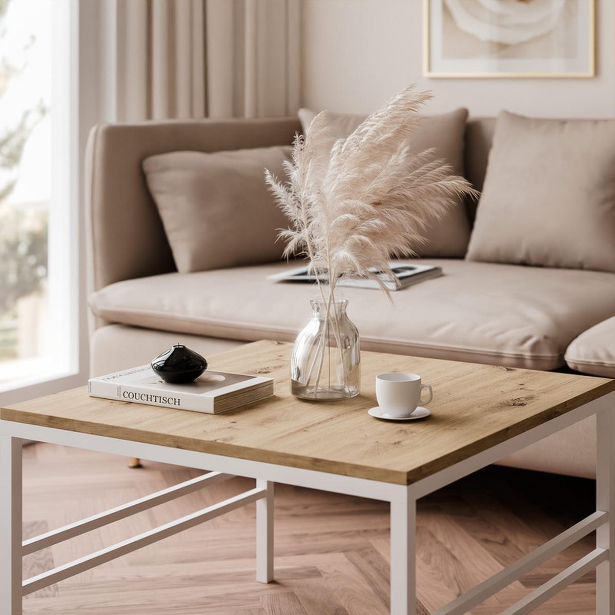 COUCHTISCH FORMA 60/60 cm Quadrat, Weiß / Artisan-Eiche - Eiche Artisan/Weiß, Metall (60/60/40cm) - Idohome