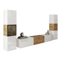 WOHNWAND Berlin III - Weiß Hochglanz/Eiche Wotan, Holzwerkstoff/Kunststoff (180/30/33cm) - MIRJAN24