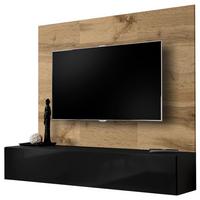 TV-LOWBOARD Eiche Wotan und schwarz 180 cm, Set hängend inklusive Akustikpaneel - Eiche Wotan/Schwarz, Holzwerkstoff (180/148/40cm) - Inn.Furn