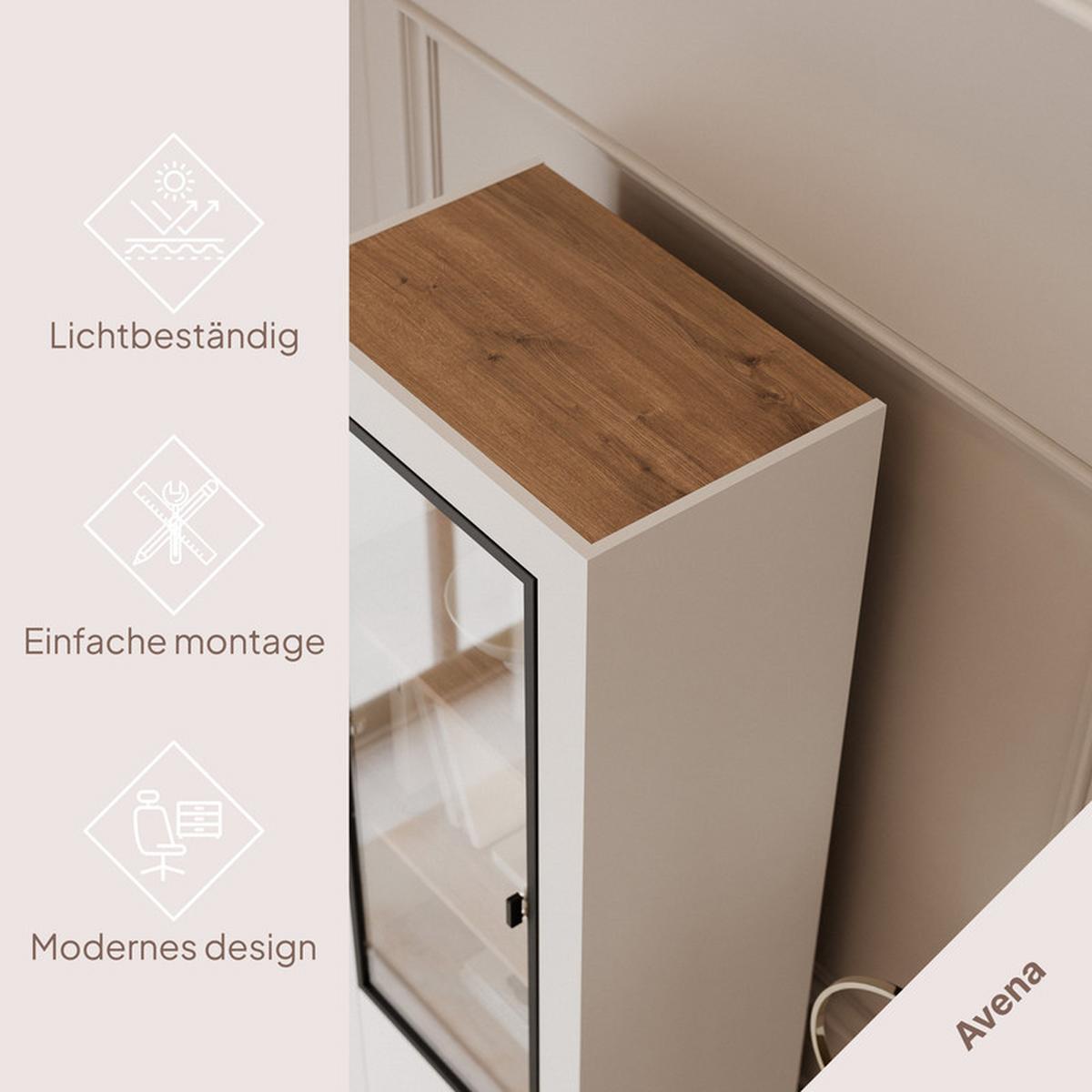 VITRINE AVENA Glastüren, 60/40/194 cm Weiß / Eiche - Weiß, Holzwerkstoff/Kunststoff (60/194/40cm) - Idohome