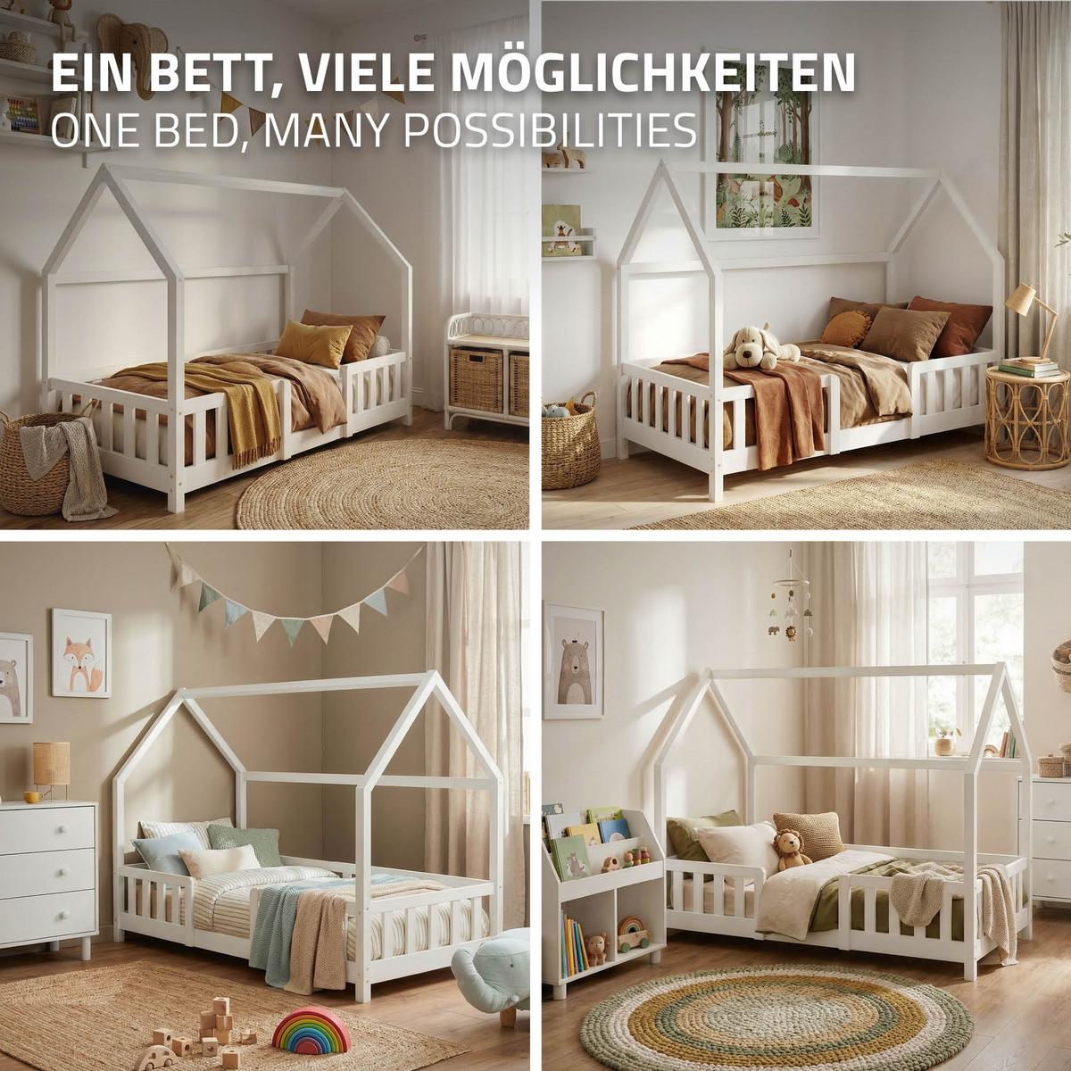 KINDERBETT 80x160 cm mit Rausfallschutz Natur aus Kiefernholz - Weiß, Holz (80/160cm)