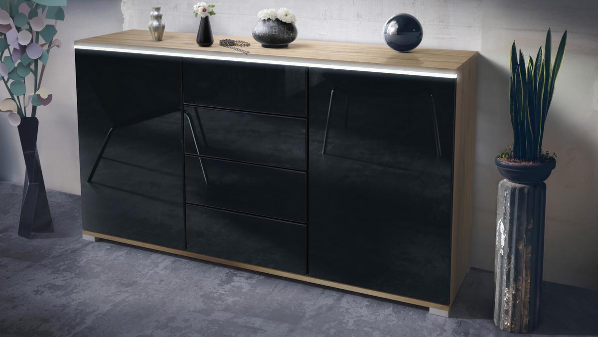 SIDEBOARD Faro Schwarz Hochglanz - Schwarz Hochglanz, Holzwerkstoff (138.5/75.5/35cm) - Vladon