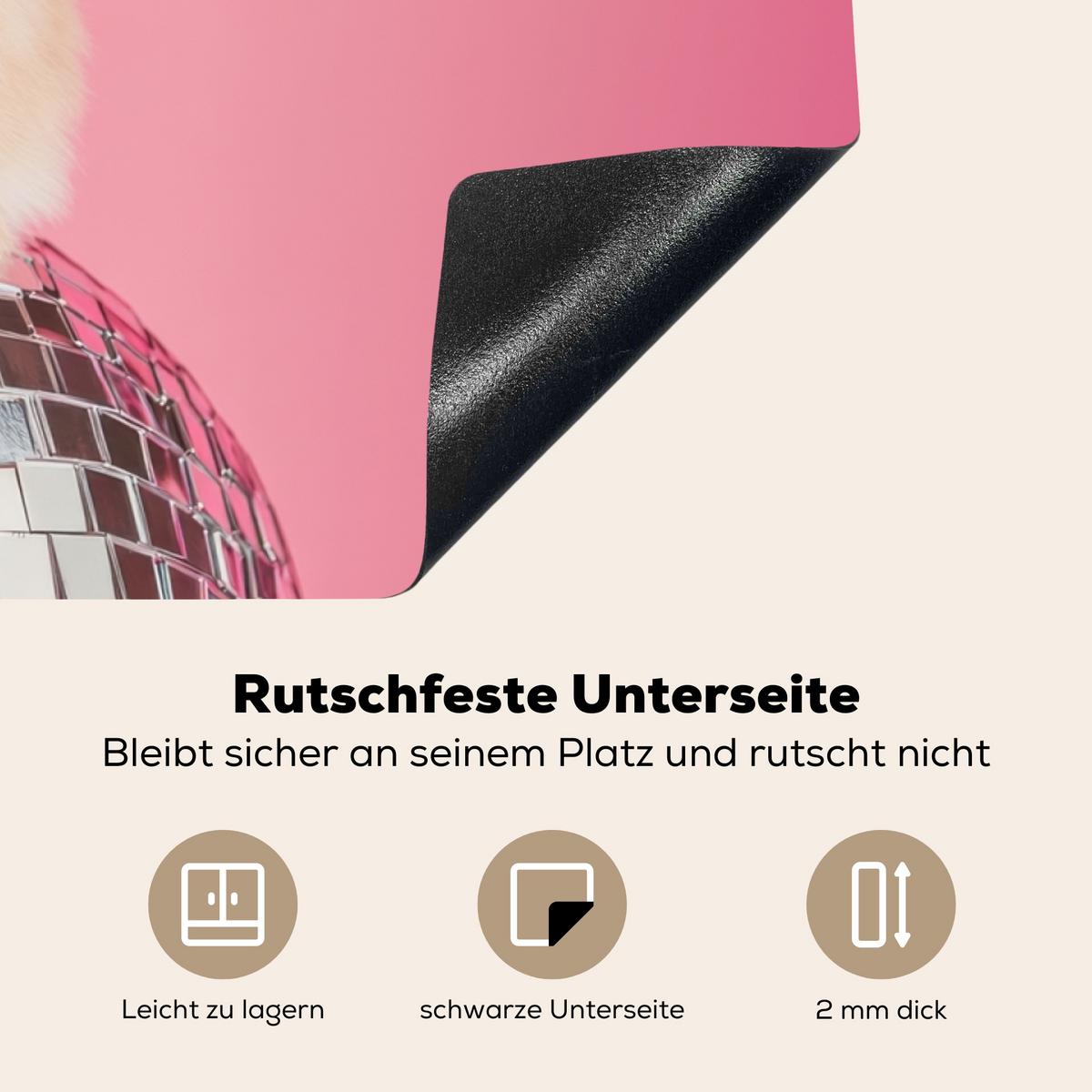 HERDABDECKPLATTE Schleife - Discoball - Kaninchen Induktionsmatte 83x51 cm - Pink, Kunststoff (83/51.5/0.2cm) - MuchoWow