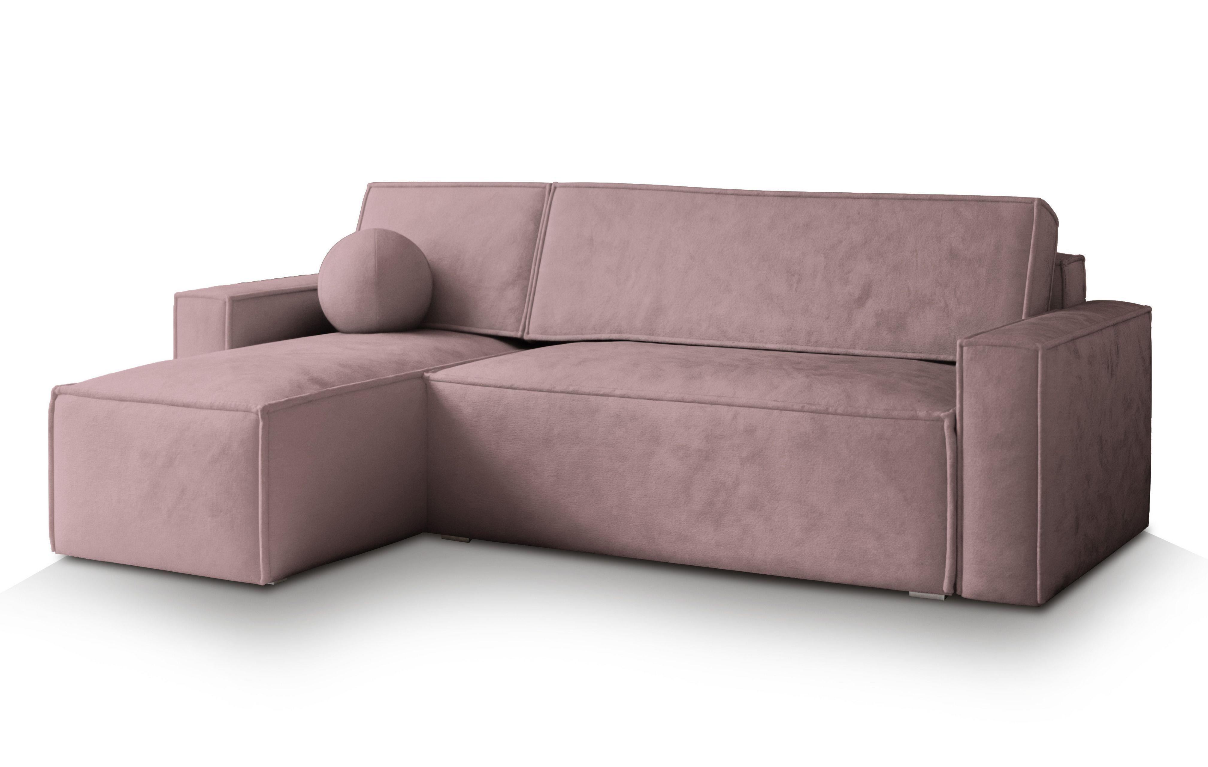 ECKSOFA RAVELO M Lila Velours-Stoff mit Schlaffunktion - Lila/Grau, Holz/Kunststoff (240/140cm) - MASSENO