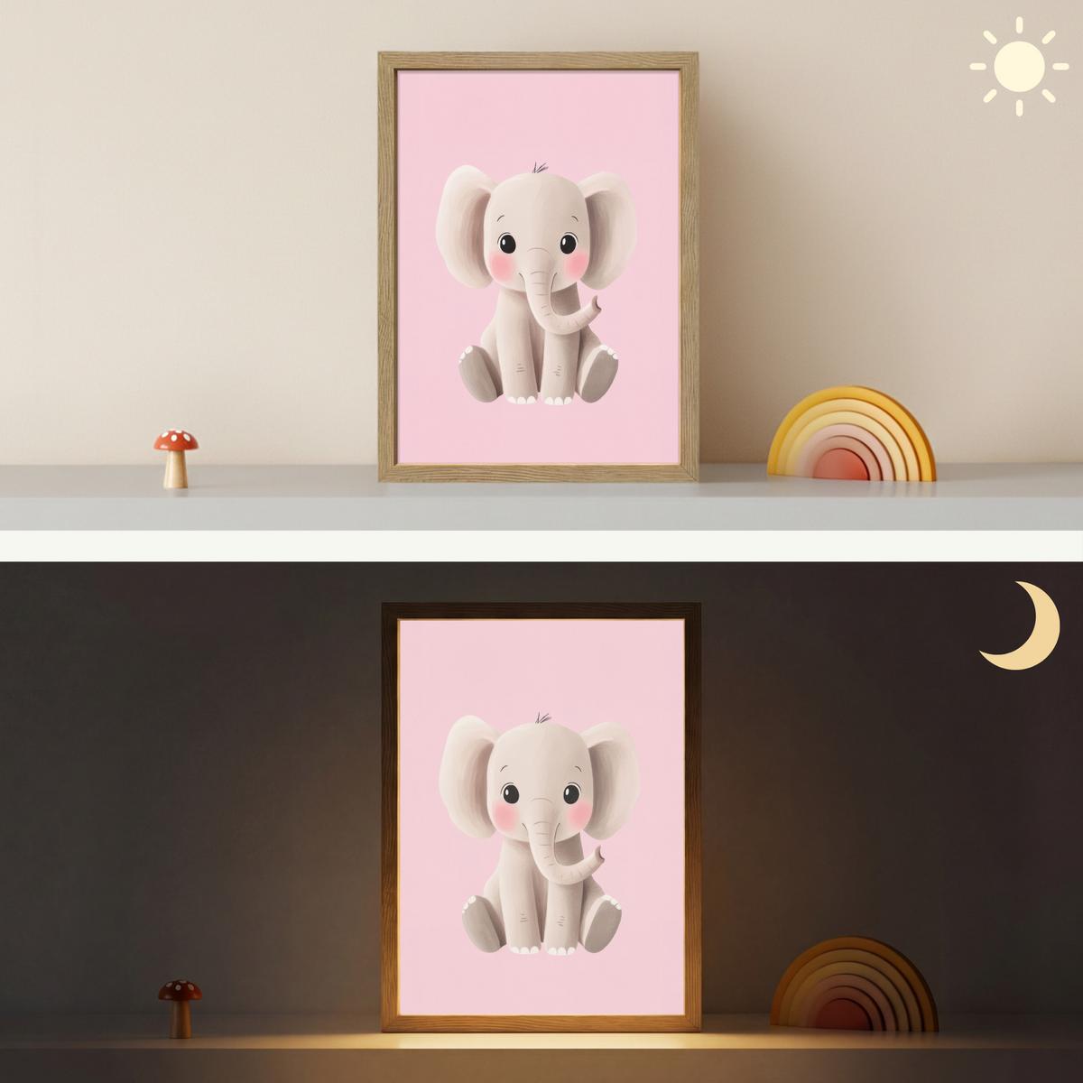 WANDLEUCHTE MIT AKKU Elefant - Baby - Rosa - Cartoon 30x40 cm - Hellrosa, Holzwerkstoff (30/40/8cm) - OnlyWow
