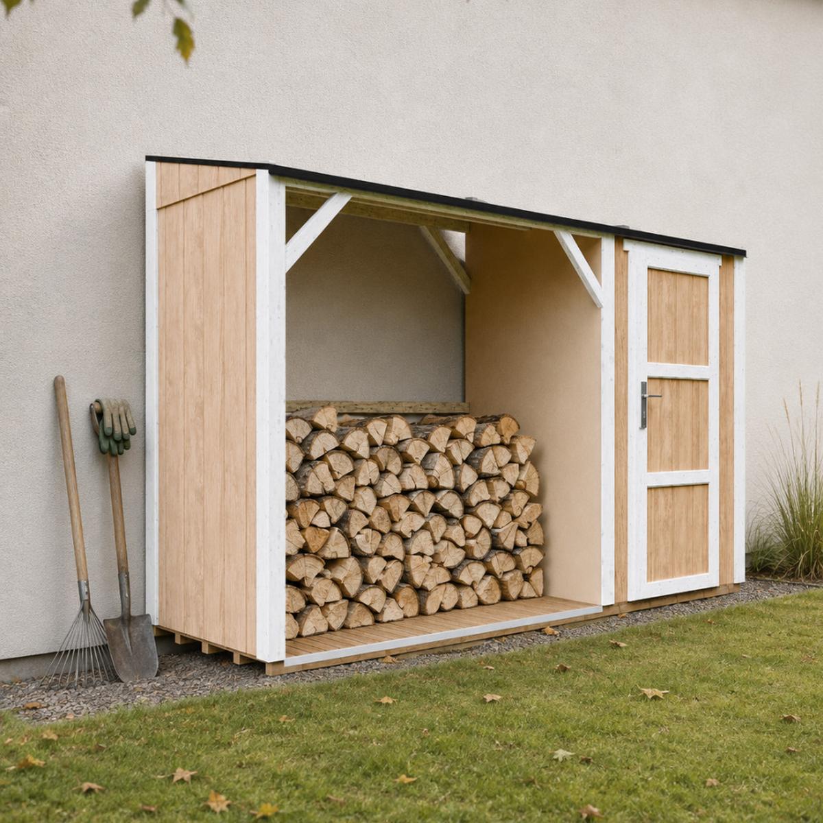 BRENNHOLZLAGER mit geschlossenem Stauraum 4,14 m² M985-HARVEST HONEY - Gelb, Holz (120/220/345cm) - Timbela