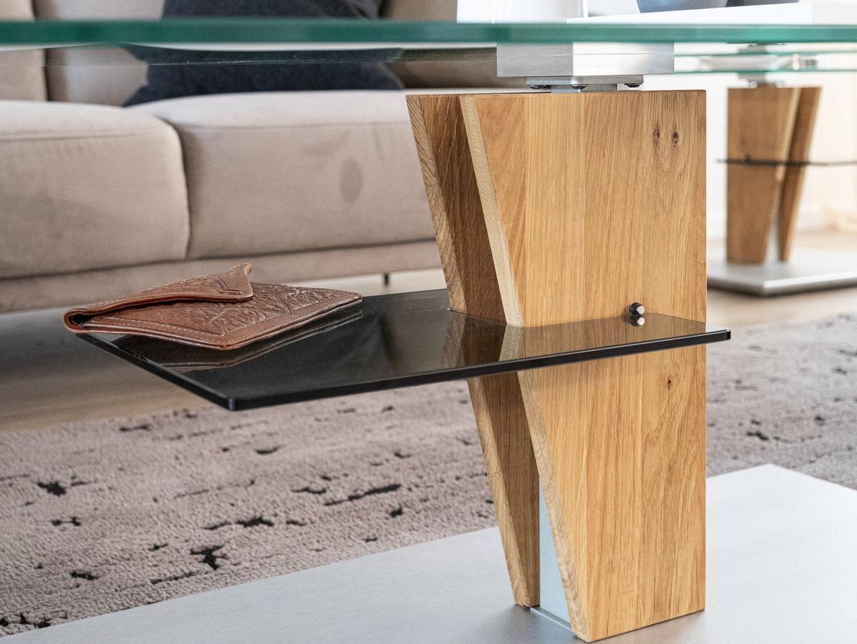 COUCHTISCH höhenverstellbar Catreen 100x60x47 Wildeiche/Klarglas - Wildeiche/Transparent, Glas (100/60/47cm) - 58aufmkessel