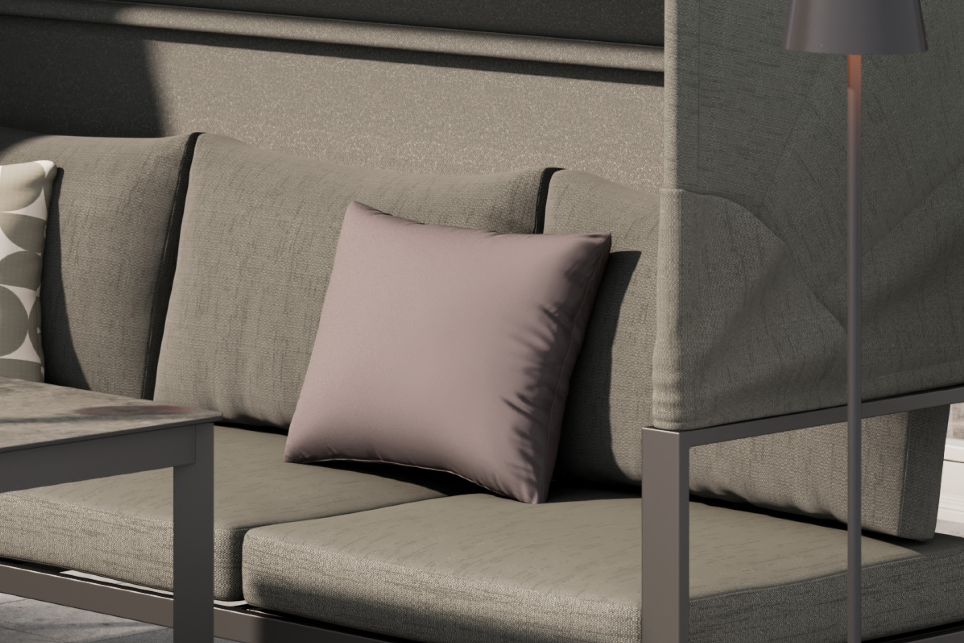 Loungegarnitur inkl. Kissen Beige Webstoff imprägniert Bezug abnehmbar und waschbar inkl. Sonnenblende