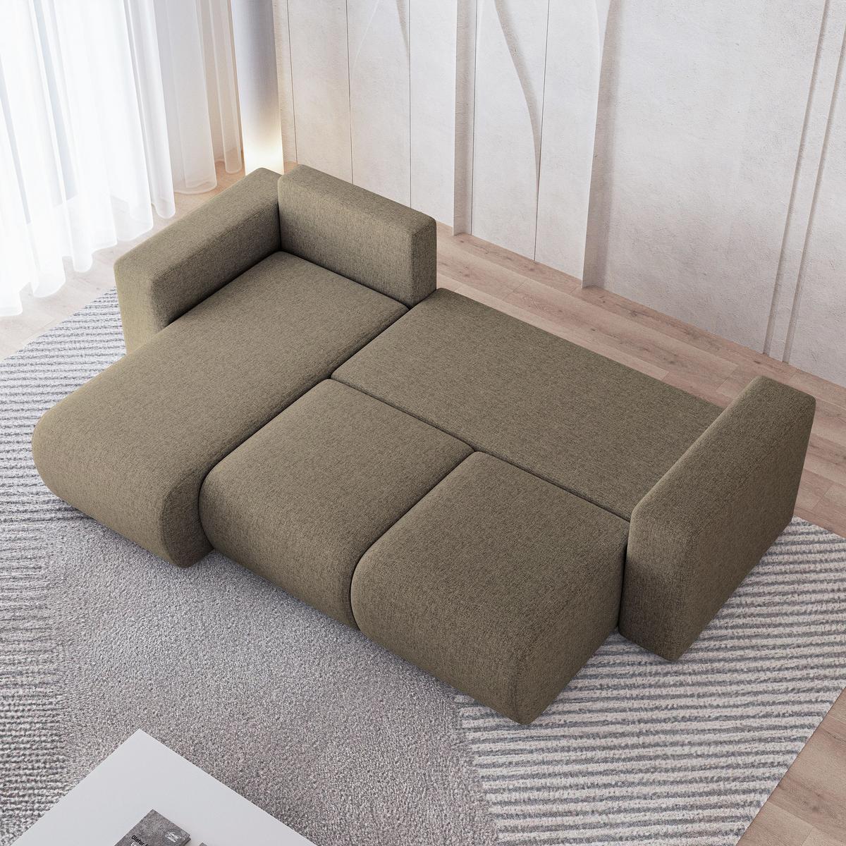 ECKSOFA RINOVA Braun Geflochtener Stoff mit Schlaffunktion - Braun, Holz (250/143cm) - MASSENO