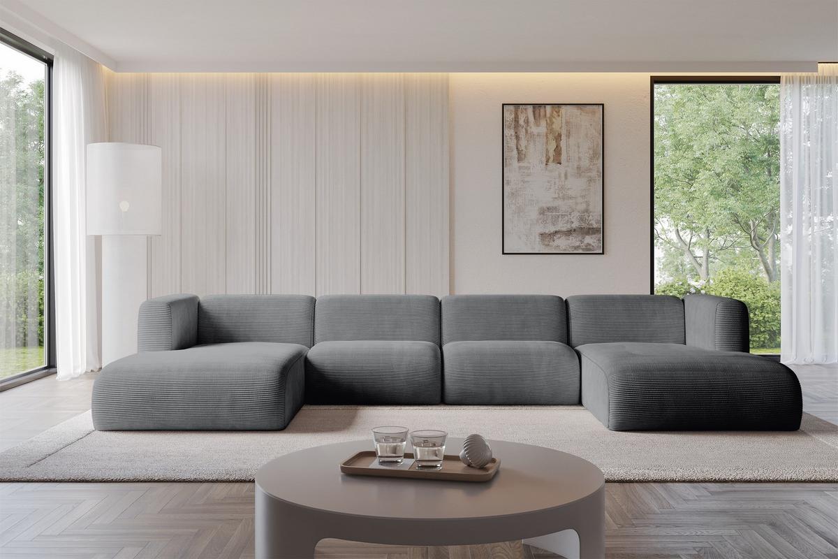 WOHNLANDSCHAFT MIRA-U2 408x179x70 Dunkelgrau Cord - Dunkelgrau/Graphitfarben, Holzwerkstoff/Kunststoff (408/70/179cm) - ALTDECOR