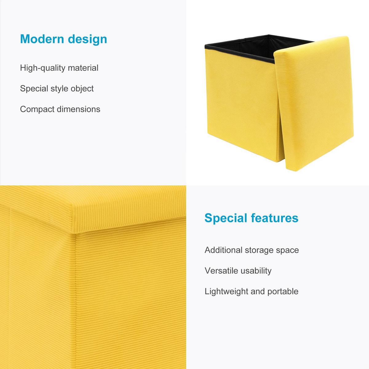 FALTBARER SITZHOCKER - Gelb, Textil (38/38/38cm) - Intirilife