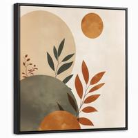 LEINWAND Bilder mit Rahmen - Formen - Rund - Blätter - Beige - 50x50 - Rostfarben, Textil (50/50cm) - MuchoWow