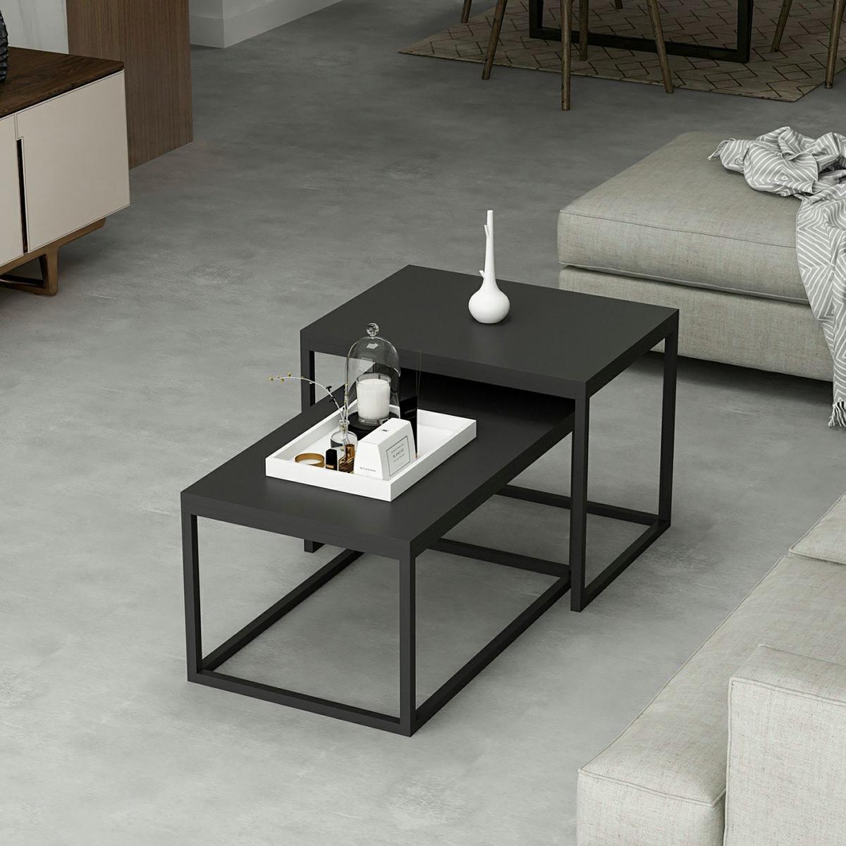 SATZTISCH Aabenraa 60/45/47 - Schwarz, Metall (45/60/47cm) - [en.casa]