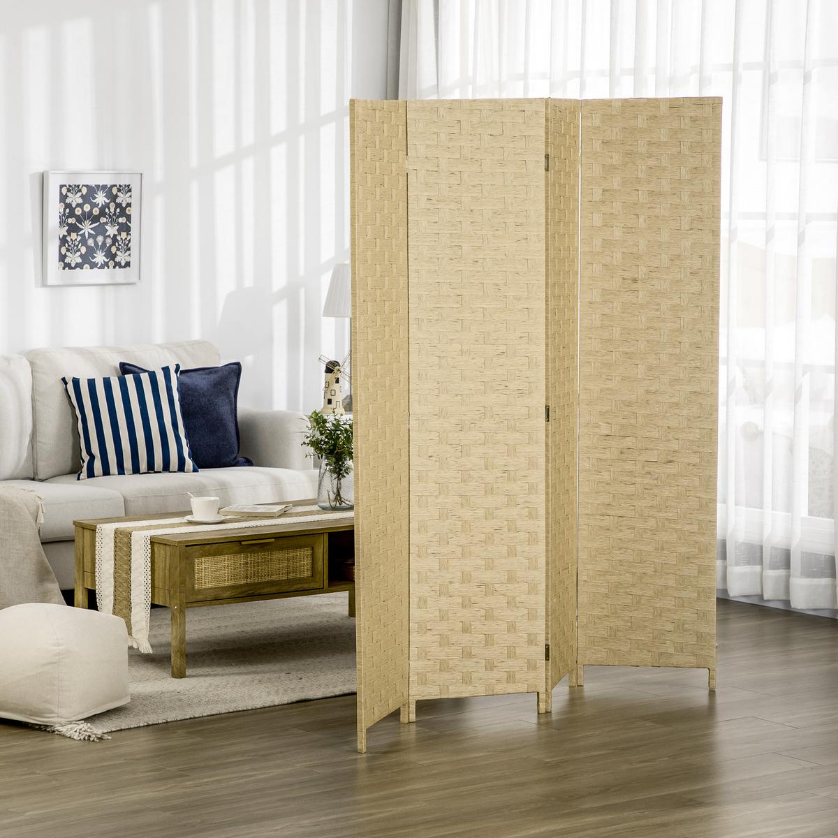 PARAVENT 4 TLG. 160 x 170 cm aus Wellenfaser für Wohnzimmer Braun - Braun, Papier (1.5/169.5/159.5cm) - HOMCOM