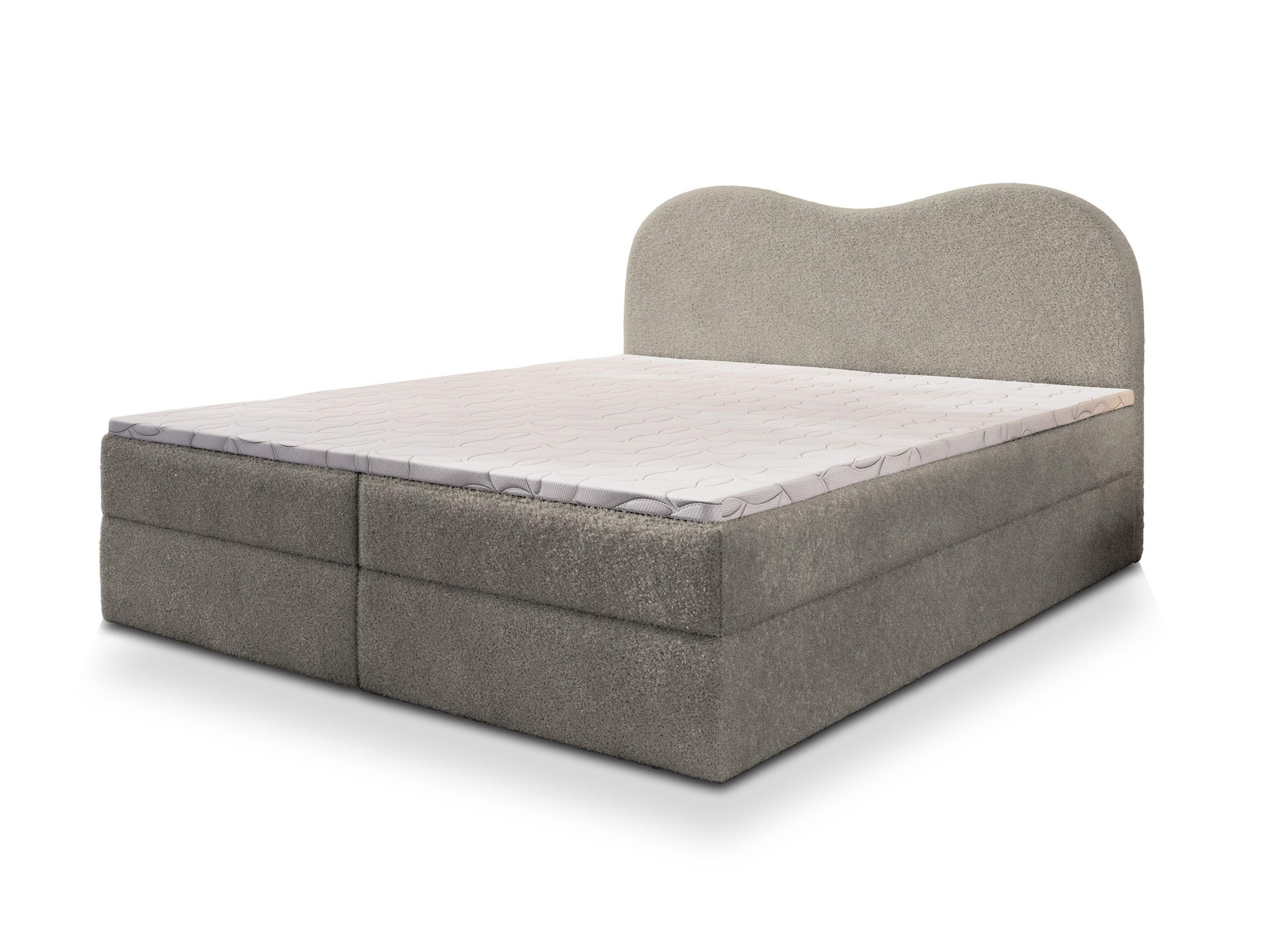 BOXBETT FLUVIA N 160x200 cm mit Matratze und Topper - Hellgrau - Hellgrau, Holz (160/200cm) - MASSENO