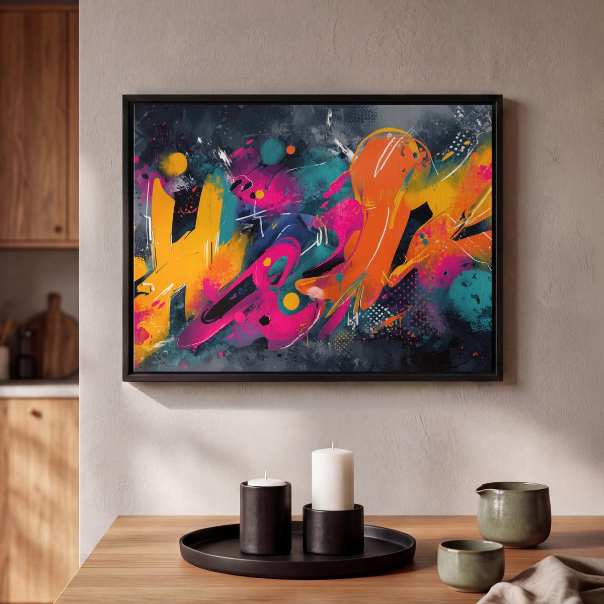 LEINWAND Bilder mit Rahmen - Abstrakt - Graffiti - Farbenfroh - Farbspritzer - 40x30 - Multicolor, Textil (40/30cm) - MuchoWow