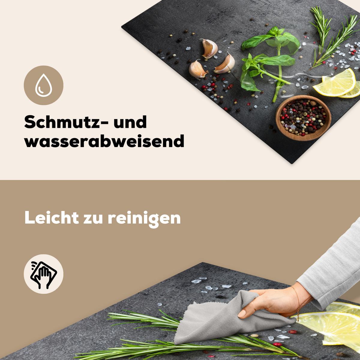 HERDABDECKPLATTE Limette - Kräuter - Gewürze - Grün - Grau - Beton Induktionsmatte 71x52 cm - Grün, Kunststoff (71/52/0.2cm) - MuchoWow