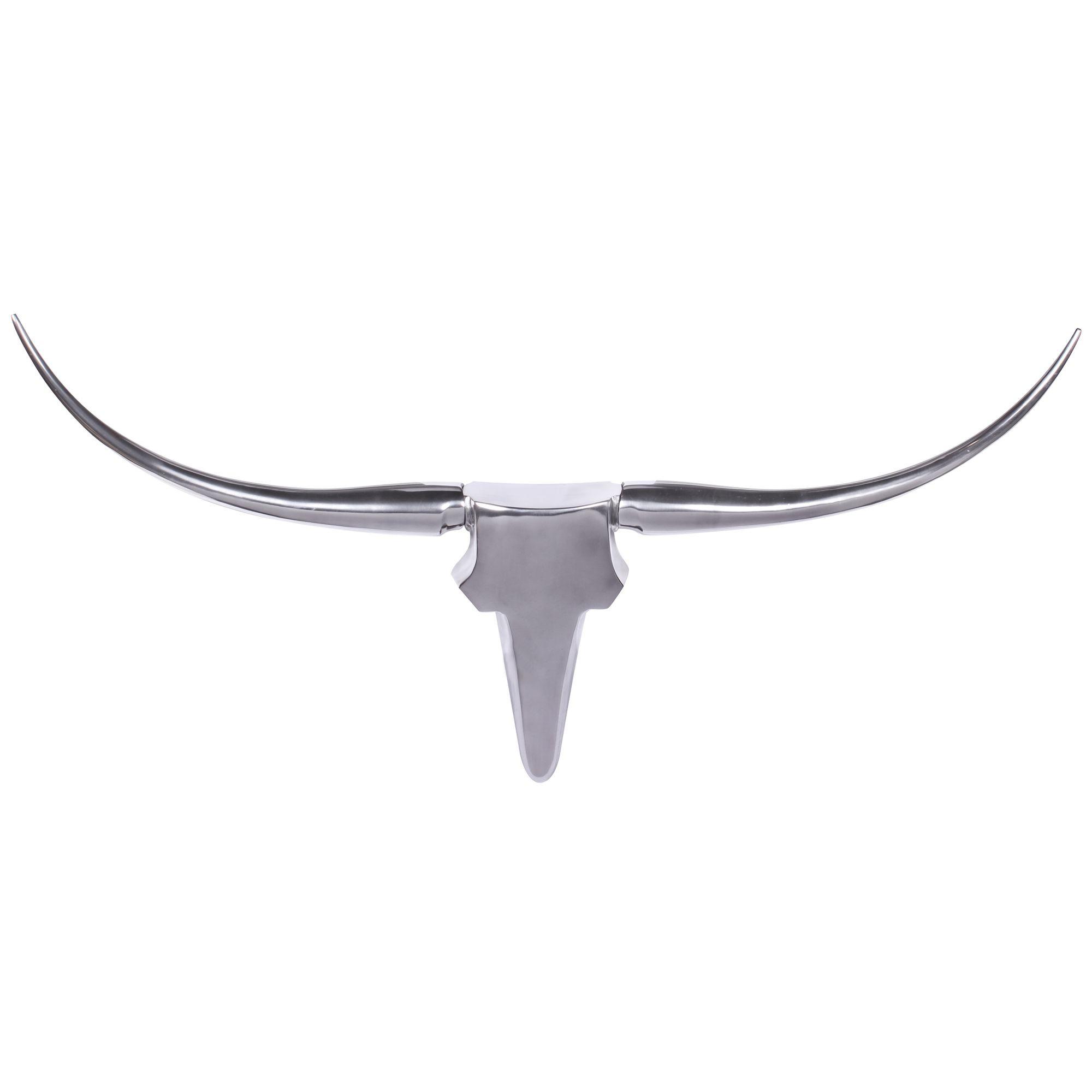 WANDDEKO Bull Geweih aus Aluminium 125 cm Breite, Silber 125x10x60 cm - Silberfarben, Metall (125/60/10cm) - KADIMA DESIGN