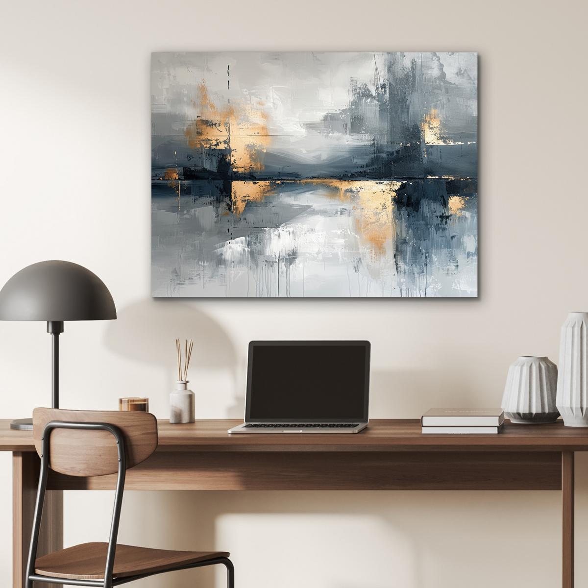 METALLBILD Kunst - Grau - Gold - Abstrakt 80x60 cm - Dunkelgrau, Metall (80/60cm) - MuchoWow