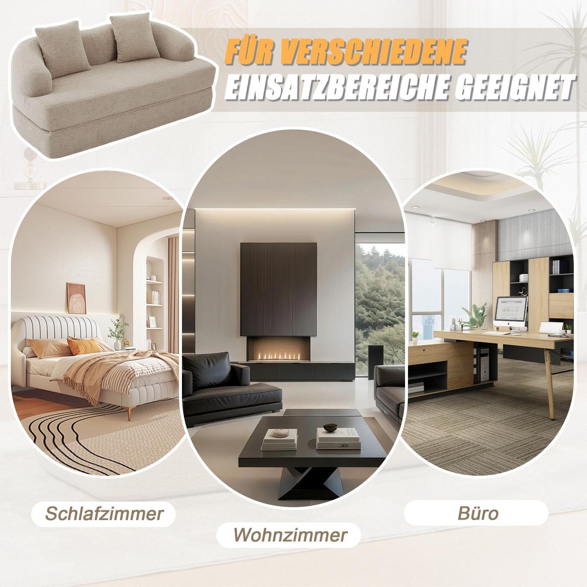 SCHLAFSOFA 2-in-1 Doppelschlafsofa Chenille Ausklappbar - Beige, Textil (157/65/84cm) - Urban Meuble