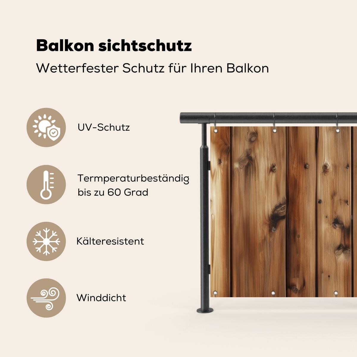 BALKON-SICHTSCHUTZ Holz - Regale - Braun Witterungsbeständig 200x110 cm - Buchefarben, Kunststoff (200/110cm) - MuchoWow