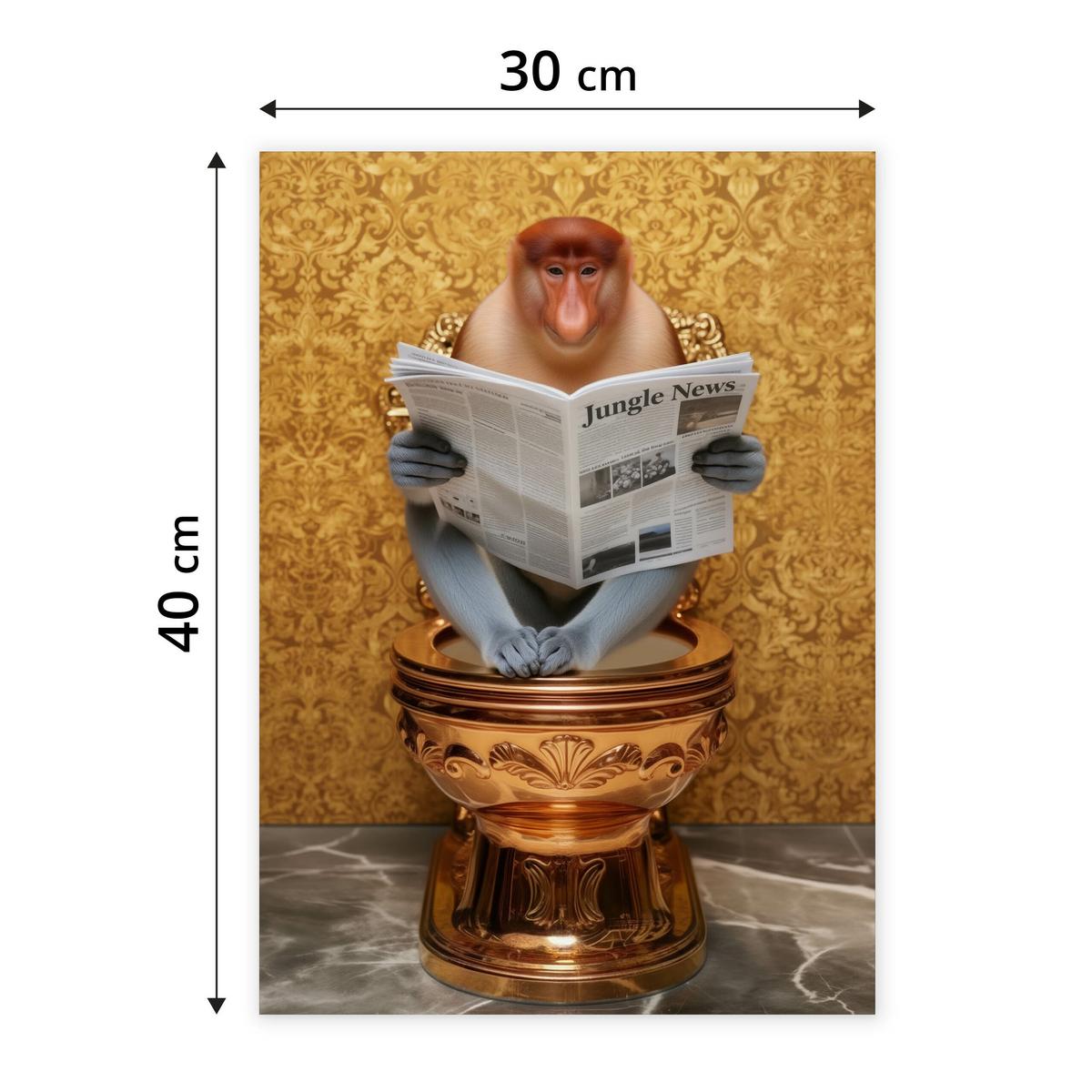 POSTER für WC Badezimmer NASENAFFE mit Zeitung Goldene Toilette Abstraktion 30x40cm - Multicolor, Papier (30/40/40cm) - Muralo