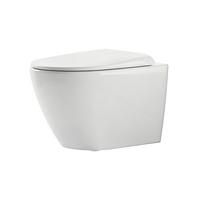 WAND-WC Set ohne Spülrand 49 x 37 cm inkl. WC-Sitz mit Absenkautomatik weiß glänzend - Weiß, Keramik (37/36/49cm) - EMKE