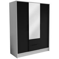 DREHTÜRENSCHRANK CAVA 150,5/200/51 cm Modern Kleiderschrank 3-türig mit Spiegel Weiß - Schwarz/Weiß, Holzwerkstoff (150.5/200/51cm) - MASSENO