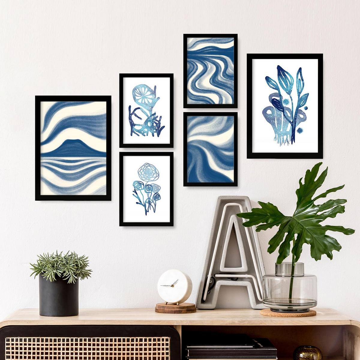 POSTER Set Mit 6 Immer Noch Natur In Blume Zusammenfassung Ästhetische Dekorative Gemälde Für Ihr Wohnzimmer Zuhause A3 & A4 Schwarzer Rahmen - Schwarz, Papier (29/3cm) - Nacnic