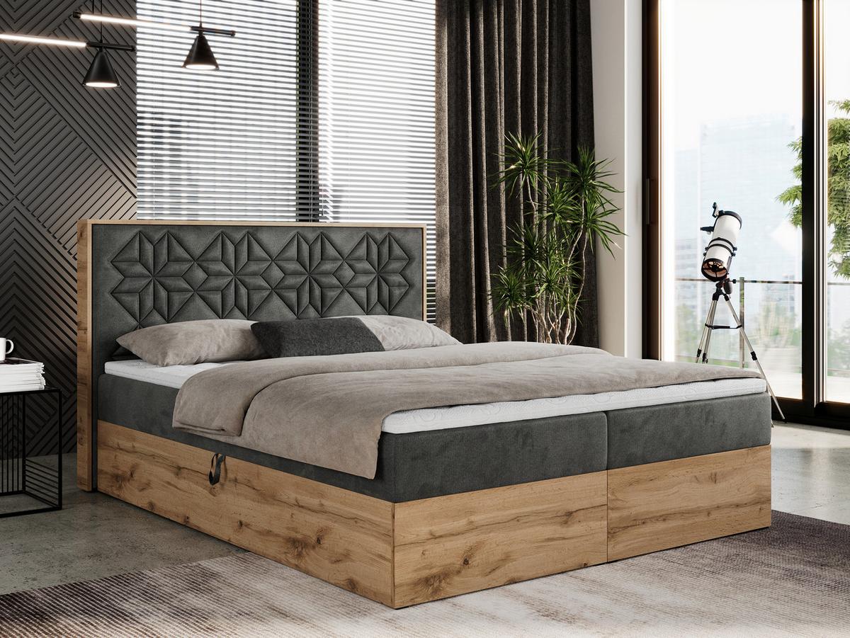 BOXBETT NESSI - 140/200 Dunkelgrau Velvet - H4 - Dunkelgrau, Holz/Textil (140/200cm) - MKS