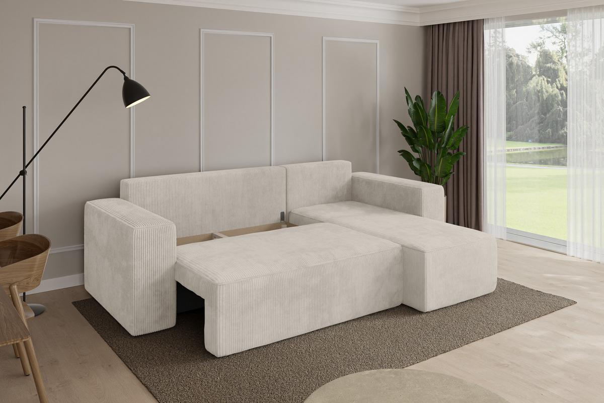 ECKSOFA mit Schlaffunktion Ottomane Rechts SENO-L 249x139x85 Creme Cord - Ecru/Creme, Holzwerkstoff/Kunststoff (249/139cm) - ALTDECOR