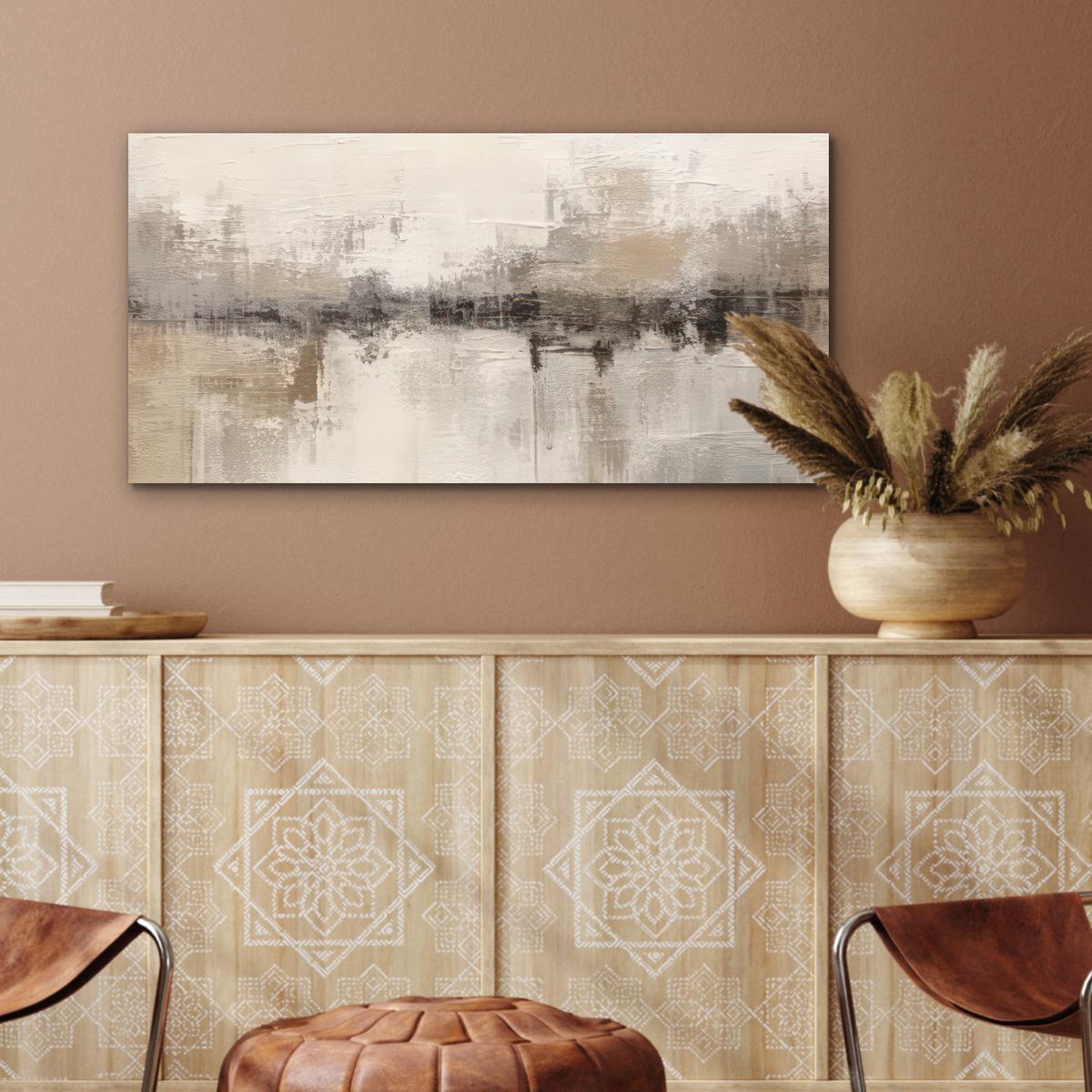 METALLBILD Moderne Kunst - Abstrakt - Beige 80x40 cm - Beige, Metall (80/40cm) - MuchoWow