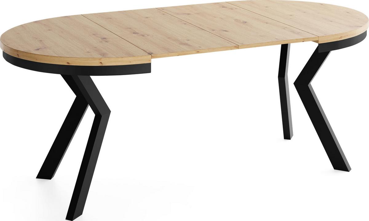 ESSTISCH Savio Neo rund ausziehbar verlängerbar, Eiche Artisan Hellbraun 90-190/90/77 cm - Schwarz/Eiche Artisan, Holz/Holzwerkstoff (90/190/77cm) - WFL GROUP