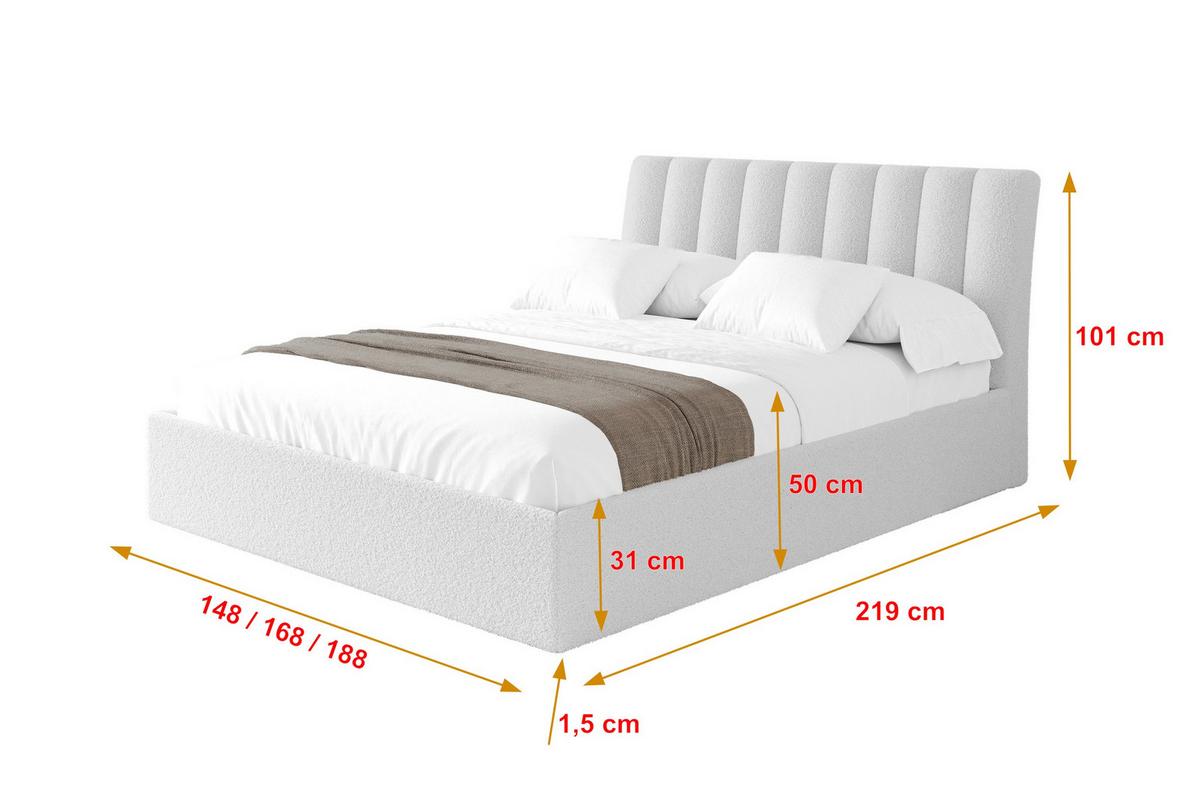 POLSTERBETT mit Bettkasten und Lattenrost, Bett mit Matratze H3/H4 - ILAN 140x200 Weiß - Weiß, Holzwerkstoff/Textil (140/200cm) - ALTDECOR