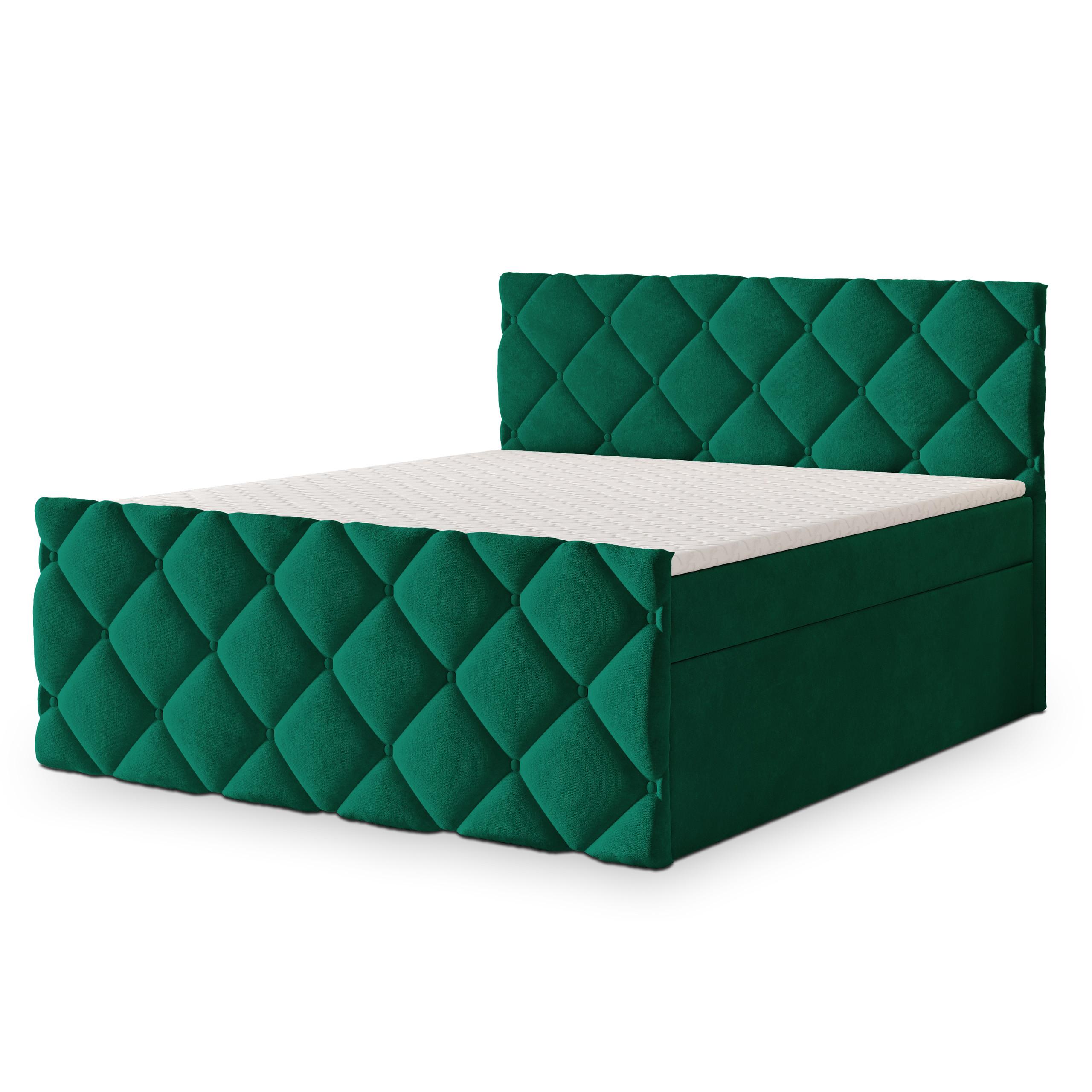 BOXBETT ROVARI 140x200 cm mit Matratze und Topper - Grün - Grün, Holz (140/200cm) - MASSENO