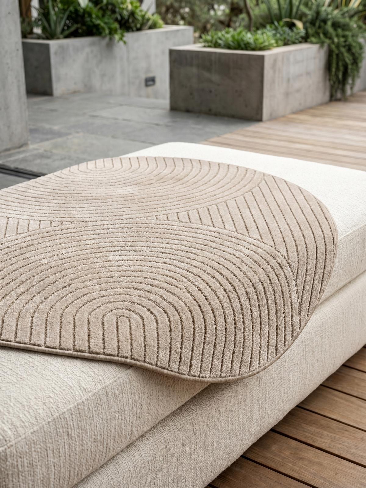 TEPPICH Outdoor ENGADIN in Beige, im Skandi-Stil mit 3D-Design, Ø 120 cm - Beige, Textil (120/120cm) - KADIMA DESIGN