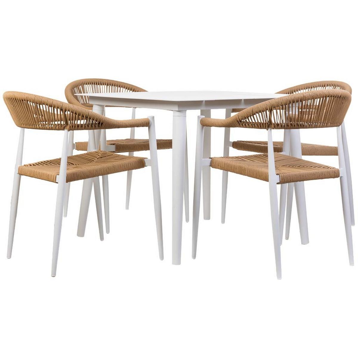 GARTEN-ESSGRUPPE, 5er-Set, weiß und braun - Beige, Metall - Wanderlust