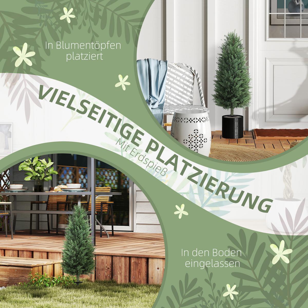 KÜNSTLICHE Zypresse 2er-Set 100 cm Plastik Kunstpflanze mit Bodenpfahl Garten - Grün, Kunststoff (100cm) - HOMCOM