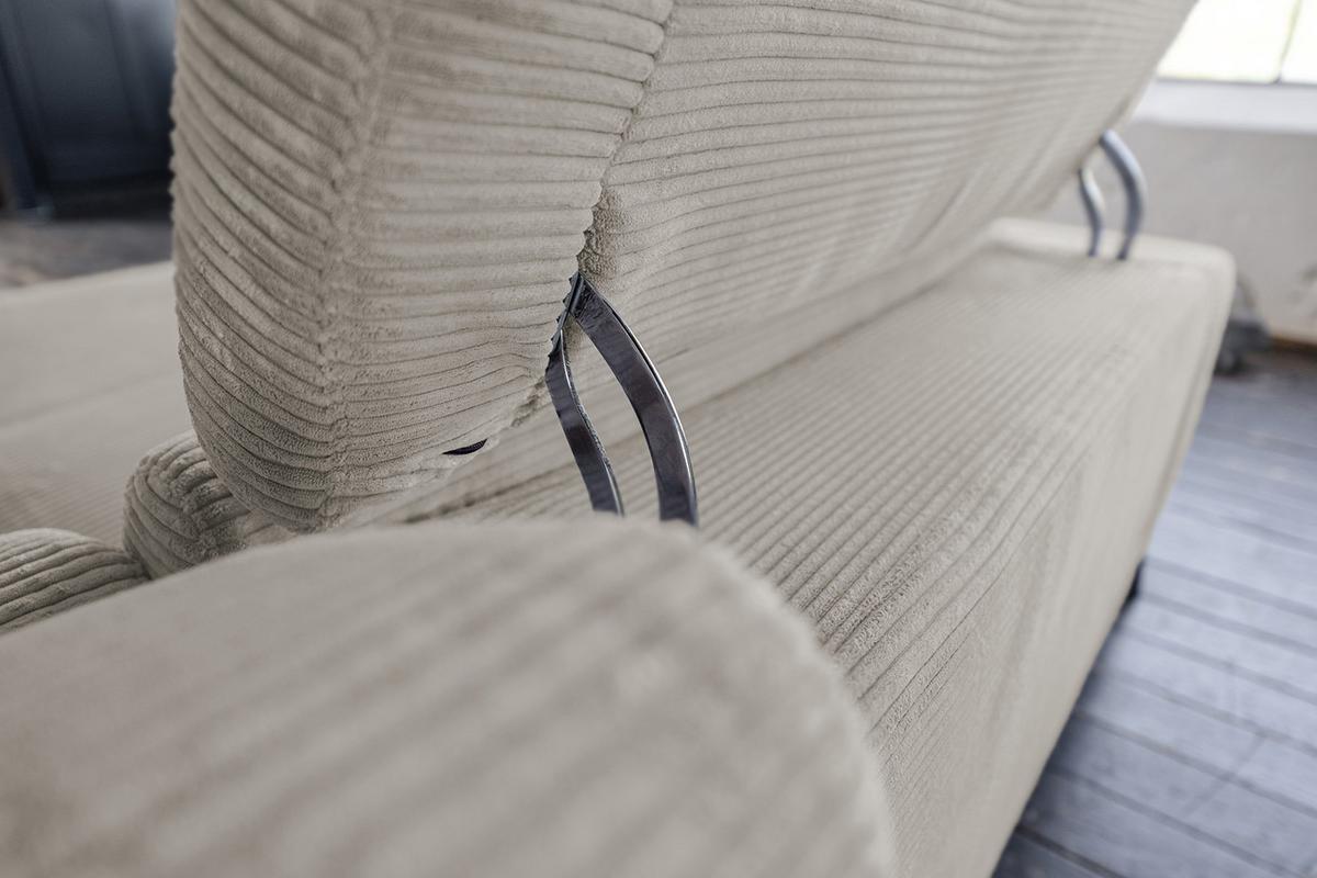 ECKSOFA LAISKA Steingrau Cord Relaxfunktion - Schwarz/Grau, Textil/Metall (282/177cm) - KAWOLA