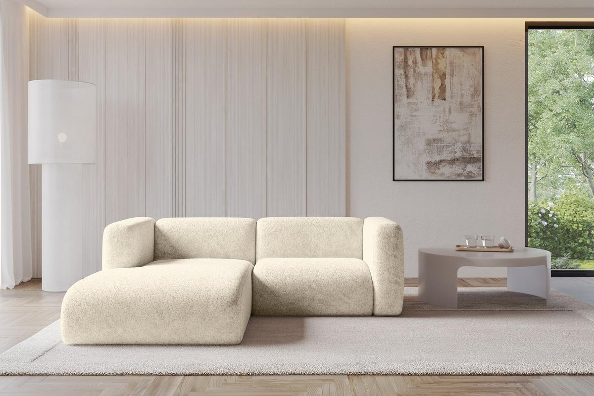 ECKSOFA Ottomane Links MIRA-L1 227x179x89 Creme Velours - Creme/Schwarz, Holzwerkstoff/Kunststoff (227/179cm) - ALTDECOR